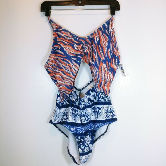 Made By Minkpink One Piece Swimsuit Resort Indigo Sunset Multicolor boho Sz XL - Picture 3 of 7